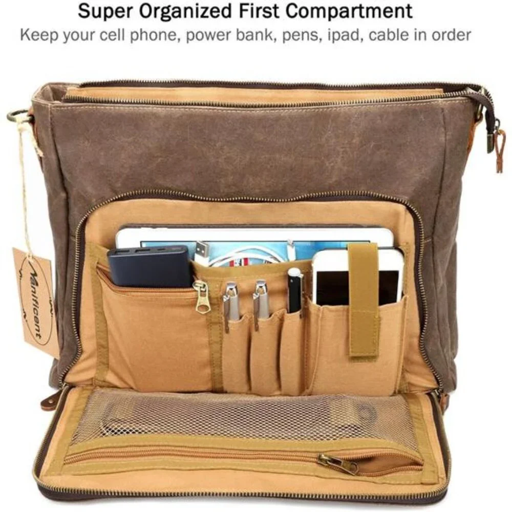 Laptop Messenger bag 15.6 Inch Waterproof Vintage Genuine Leather Mens Brown